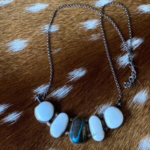 🛑SOLD🛑 Sterling Silver White Buffalo & Ribbon Turquoise Bar Necklace 💠